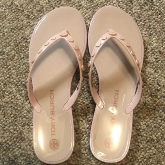 🎉 HP 🎉🆕 Tory Burch Studded Logo Jelly Flip Flop Sedona Rose