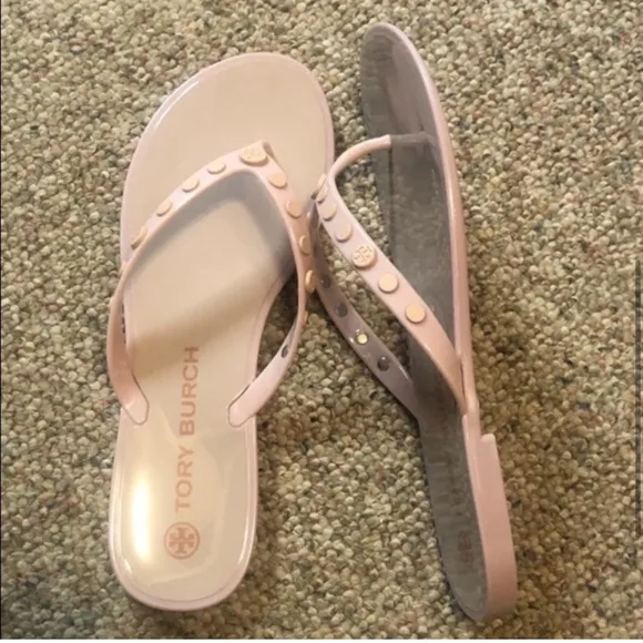 🎉 HP 🎉🆕 Tory Burch Studded Logo Jelly Flip Flop Sedona Rose