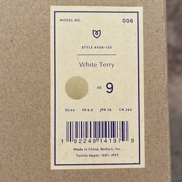 🆕 Rothy's White Terry Slip-On Sneakers Woman Size 9 *Retired Color/Design*
