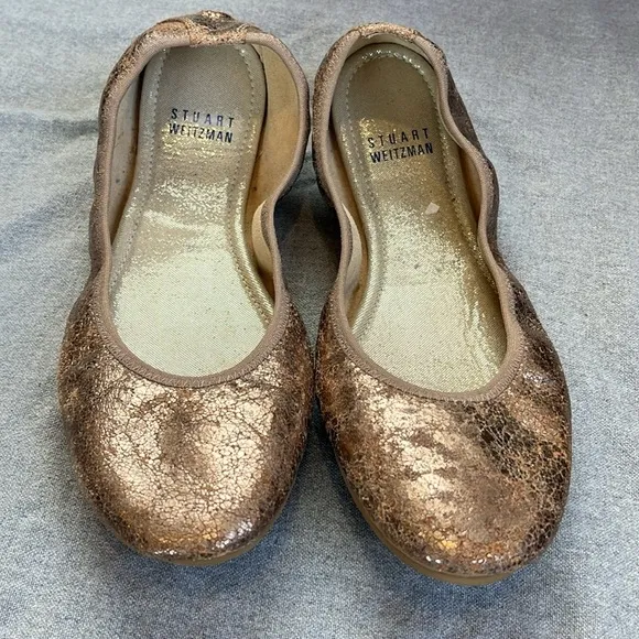 🇪🇸 Stuart Weitzman Frisky Crackle Leather Ballet Flat | Round Toe Skimmer