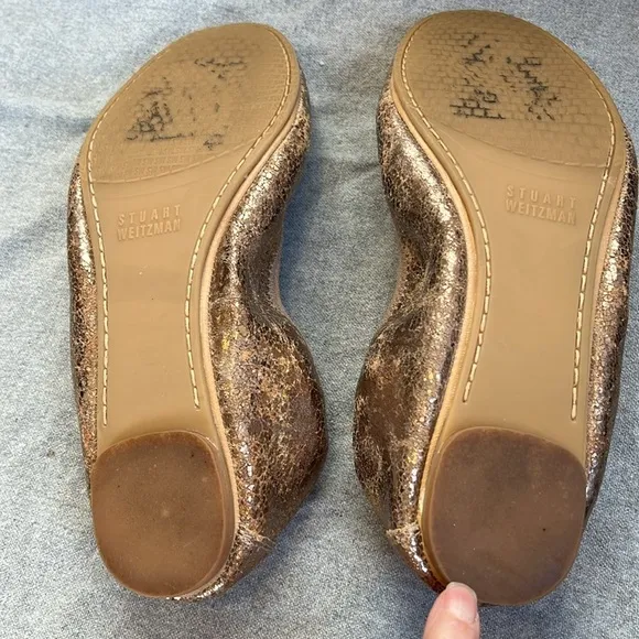 🇪🇸 Stuart Weitzman Frisky Crackle Leather Ballet Flat | Round Toe Skimmer