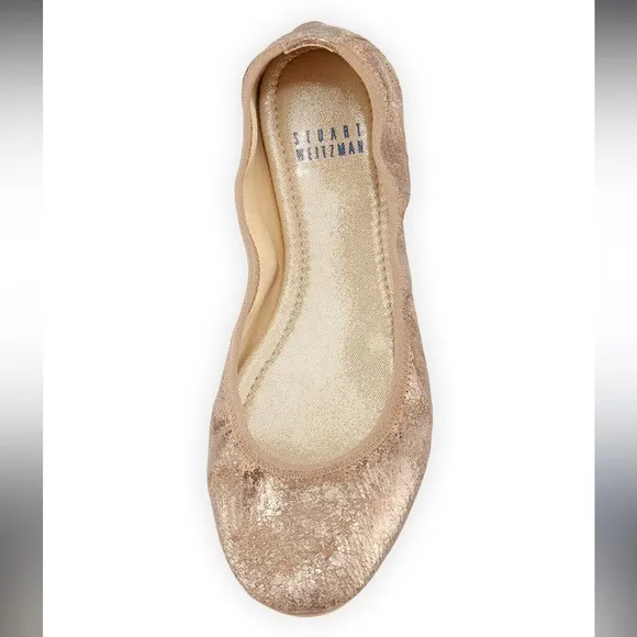 🇪🇸 Stuart Weitzman Frisky Crackle Leather Ballet Flat | Round Toe Skimmer