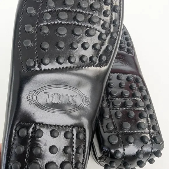 🌹 Tod's Black Leather Embellished Driving Slip On Loafers Size 37