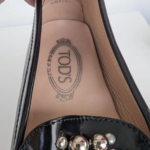🌹 Tod's Black Leather Embellished Driving Slip On Loafers Size 37