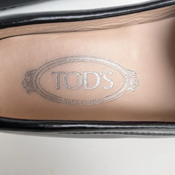 🌹 Tod's Black Leather Embellished Driving Slip On Loafers Size 37