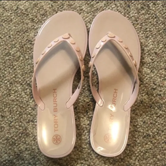 🆕 Tory Burch Studded Logo Jelly Flip Flop Sedona Rose