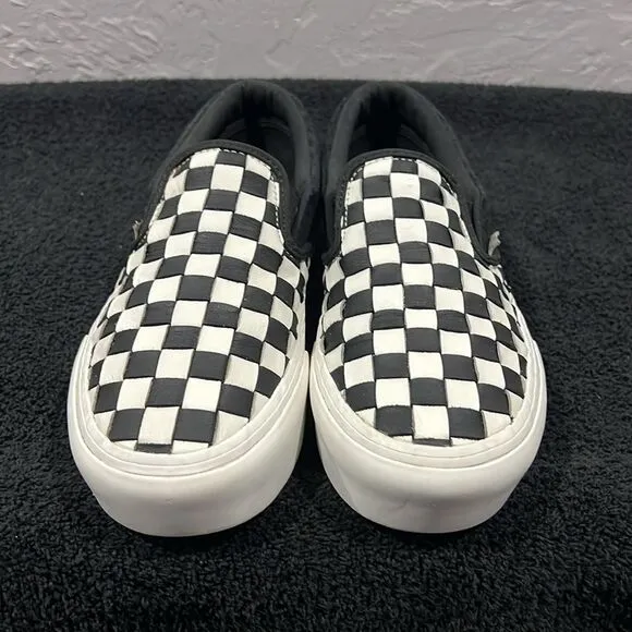 🔥🔥 VANS Black/White Checkered Slip-On Woven Platform Sneakers Women Sz 7.5 - E