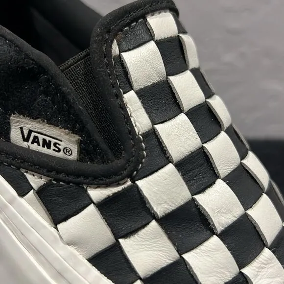 🔥🔥 VANS Black/White Checkered Slip-On Woven Platform Sneakers Women Sz 7.5 - E