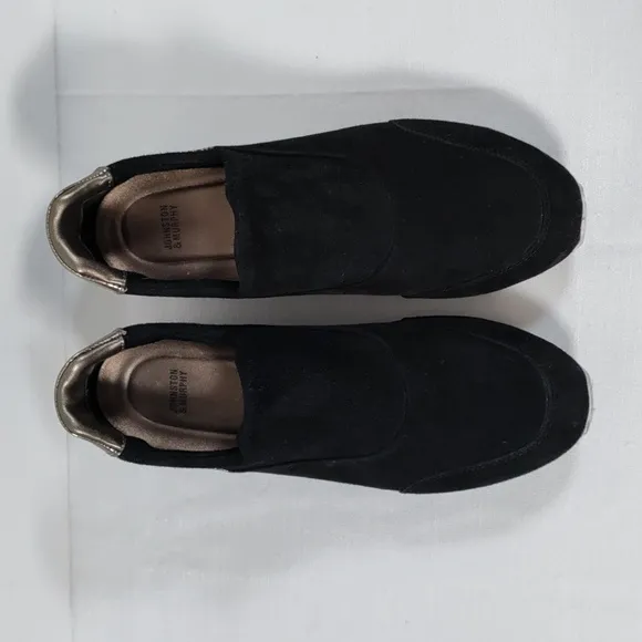 04400 Johnson &amp; Murphy black Kid Suede Jodi Stretch loafers 9