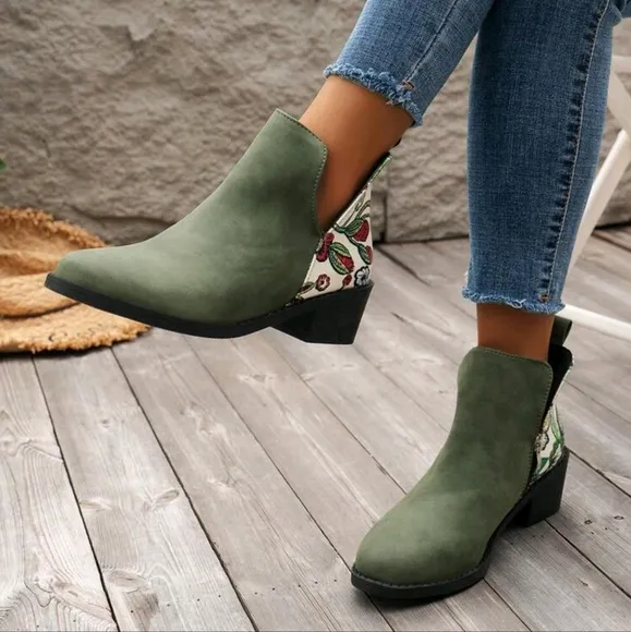 2024 Fall New Printed Low-Heel Side Zipper  Boots For Women
