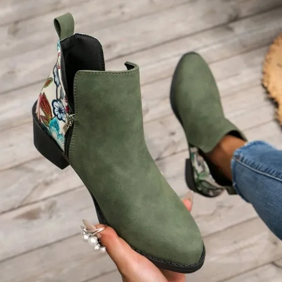 2024 Fall New Printed Low-Heel Side Zipper  Boots For Women