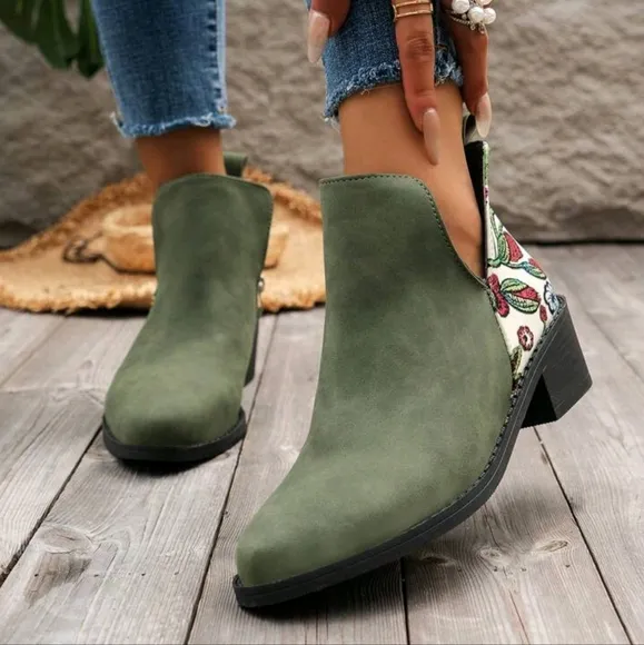 2024 Fall New Printed Low-Heel Side Zipper  Boots For Women
