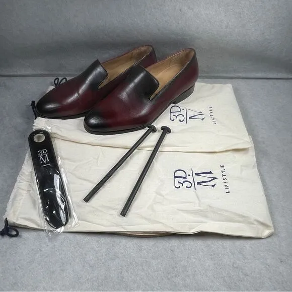 3DM Lifestyle Venetian Loafers Oxblood &amp; Black Patina Finish Size US  7 Men’s