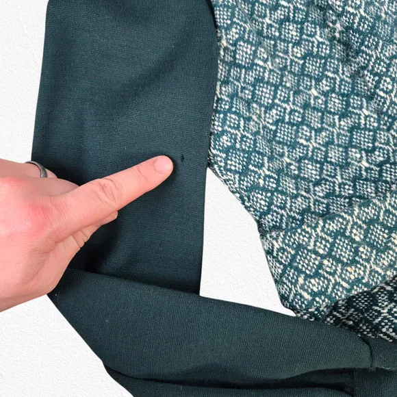 70s Vintage Green White Tweed Turtleneck Long Sleeve Knee Length Dess Size 6