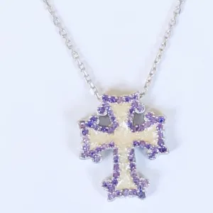 925 Silver cross handmade enamel cz necklace