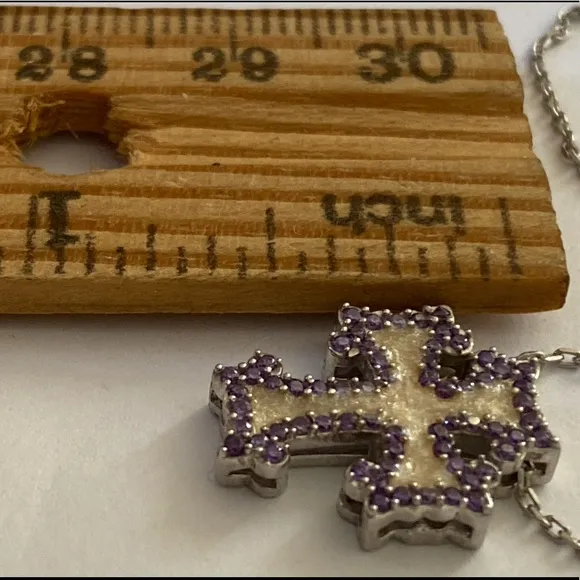 925 Silver cross handmade enamel cz necklace