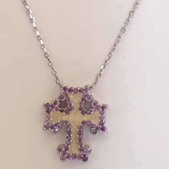 925 Silver cross handmade enamel cz necklace