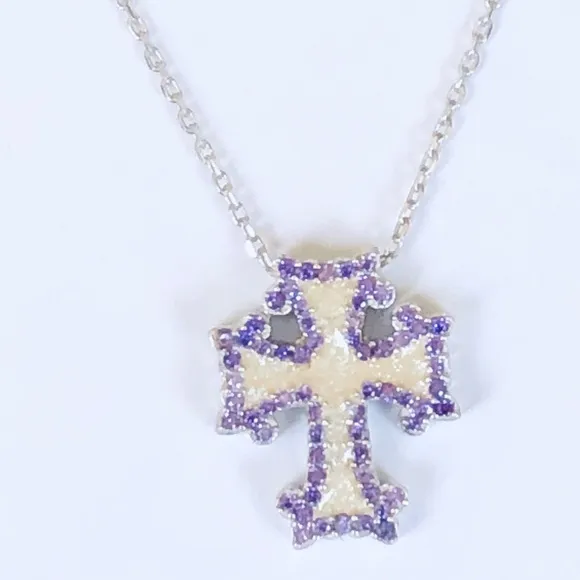 925 Silver cross handmade enamel cz necklace