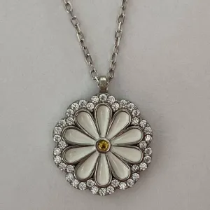 925 Silver daisy cz handmade enamel necklace