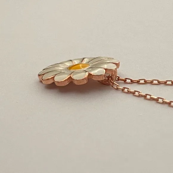 925 Silver daisy handmade enamel necklace 14k rose gold plated