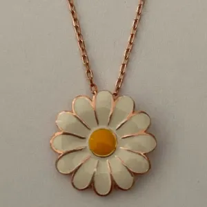 925 Silver daisy handmade enamel necklace 14k rose gold plated