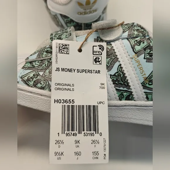 9.5K Adidas Superstar Jeremy Scott Money Unisex Kids Toddler Slip On Sneakers