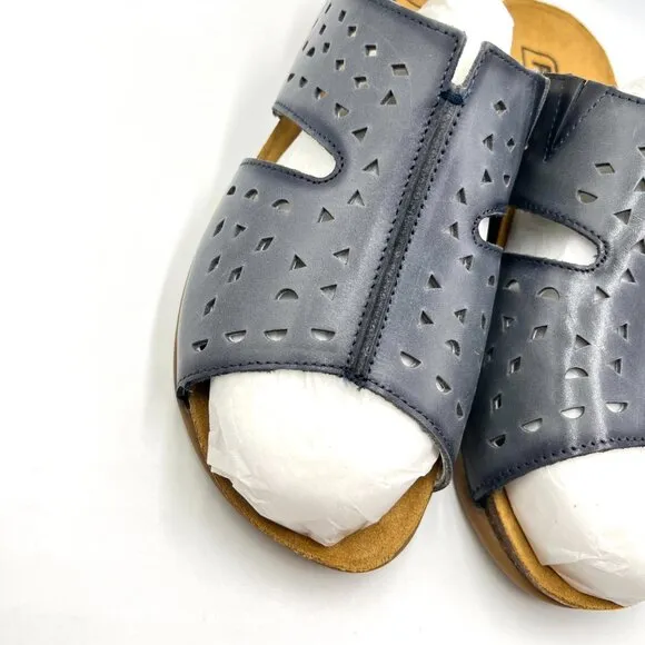 9D 9W 9 WIDE WIDTH Propet Fionna Blue Lasercut Leather Comfort Sandals Shoes