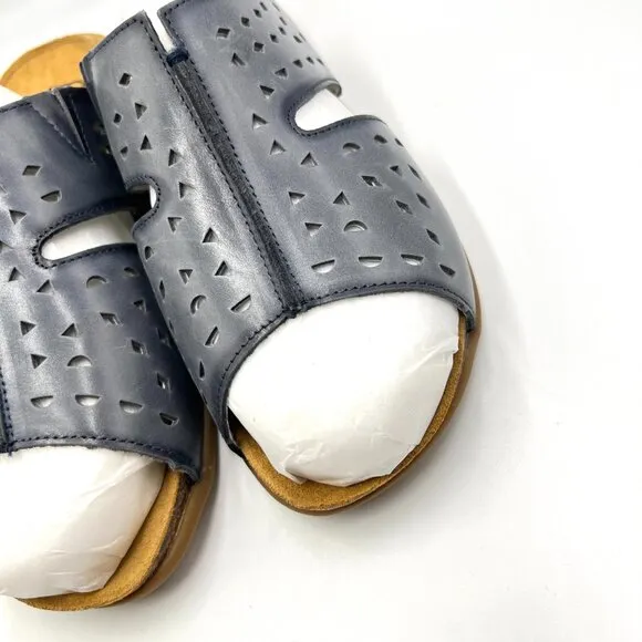 9D 9W 9 WIDE WIDTH Propet Fionna Blue Lasercut Leather Comfort Sandals Shoes