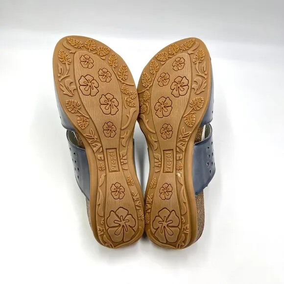 9D 9W 9 WIDE WIDTH Propet Fionna Blue Lasercut Leather Comfort Sandals Shoes