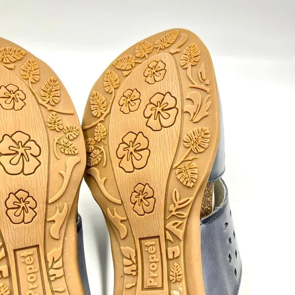 9D 9W 9 WIDE WIDTH Propet Fionna Blue Lasercut Leather Comfort Sandals Shoes