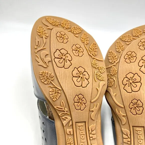 9D 9W 9 WIDE WIDTH Propet Fionna Blue Lasercut Leather Comfort Sandals Shoes