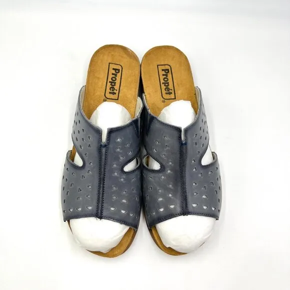 9D 9W 9 WIDE WIDTH Propet Fionna Blue Lasercut Leather Comfort Sandals Shoes