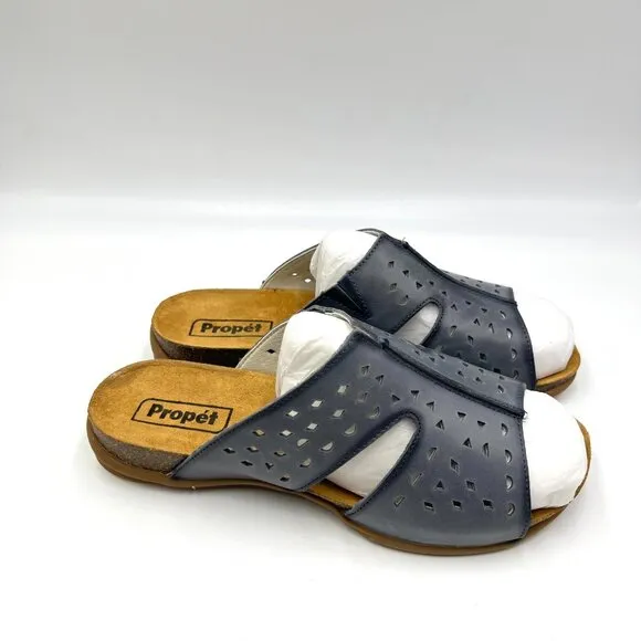 9D 9W 9 WIDE WIDTH Propet Fionna Blue Lasercut Leather Comfort Sandals Shoes