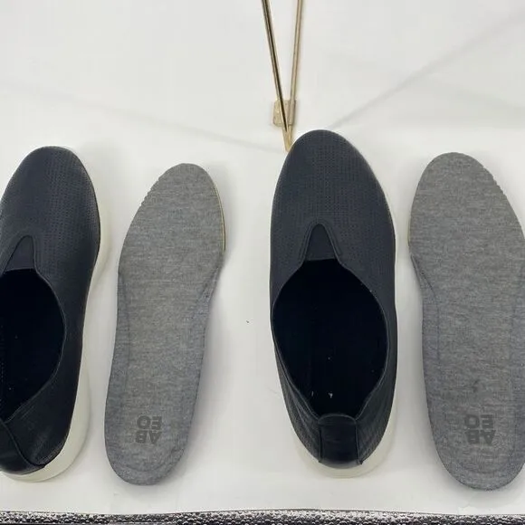 ABEO Virge Leather Comfort Slip -On Flats Breathable Black 8.5 New
