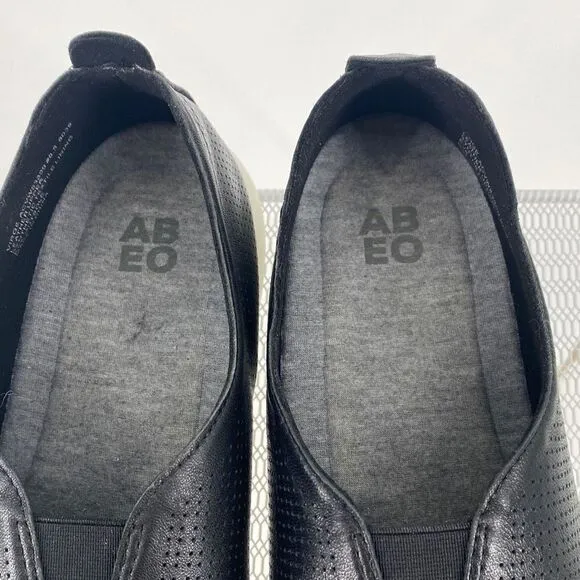 ABEO Virge Leather Comfort Slip -On Flats Breathable Black 8.5 New