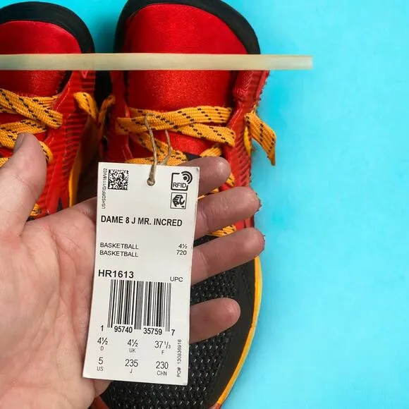 Adidas x Disney Mr. Incredible NWT Dame 8 Red Yellow Basketball Sneakers 5Y
