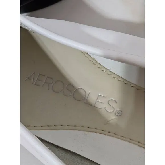 Aerosoles Women's White Solid White Slip-On Leather Flats Shoe Size 8.5