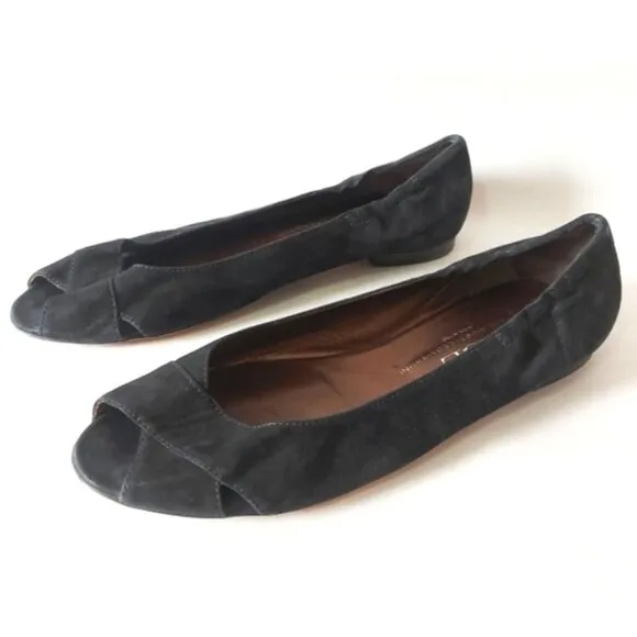 AGL Attilio Giusti Leombruni Peep Toe Flats Size 42 EU Black Leather Comfort