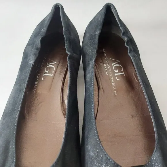AGL Attilio Giusti Leombruni Peep Toe Flats Size 42 EU Black Leather Comfort
