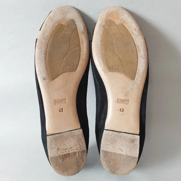 AGL Attilio Giusti Leombruni Peep Toe Flats Size 42 EU Black Leather Comfort