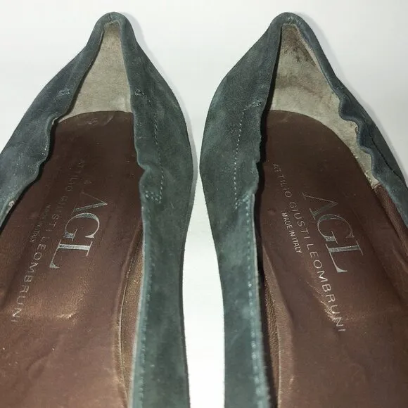 AGL Attilio Giusti Leombruni Peep Toe Flats Size 42 EU Black Leather Comfort