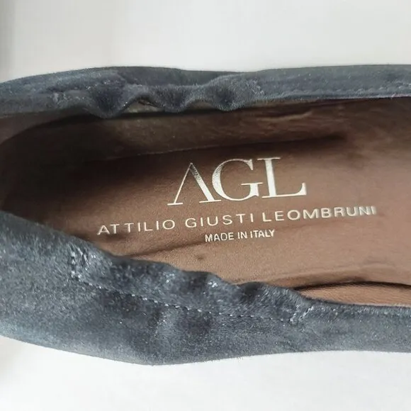 AGL Attilio Giusti Leombruni Peep Toe Flats Size 42 EU Black Leather Comfort