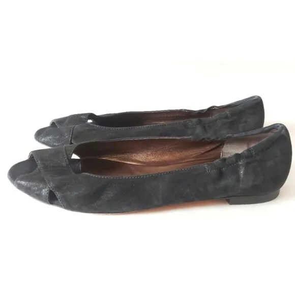 AGL Attilio Giusti Leombruni Peep Toe Flats Size 42 EU Black Leather Comfort