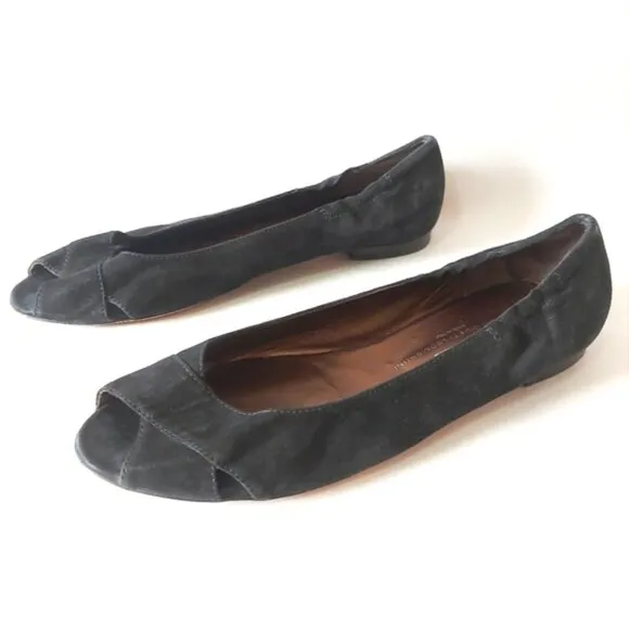 AGL Attilio Giusti Leombruni Peep Toe Flats Size 42 EU Black Leather Comfort