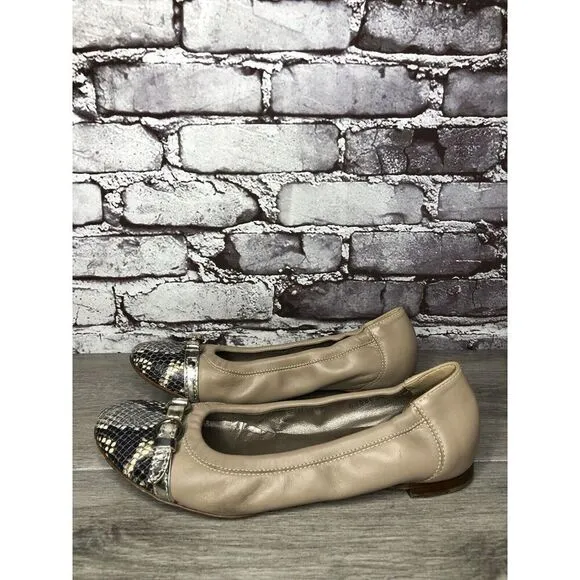 AGL Attilio Giusti Leombruni Nude Leather Snake Cap Toe Flats Women 38.5EU/8M US