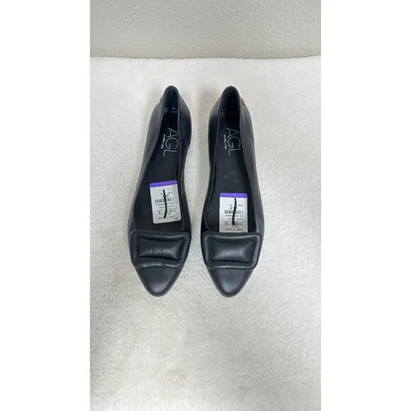 AGL Black Leather Pointed Toe Ballet Flats