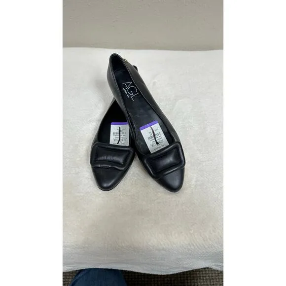 AGL Black Leather Pointed Toe Ballet Flats
