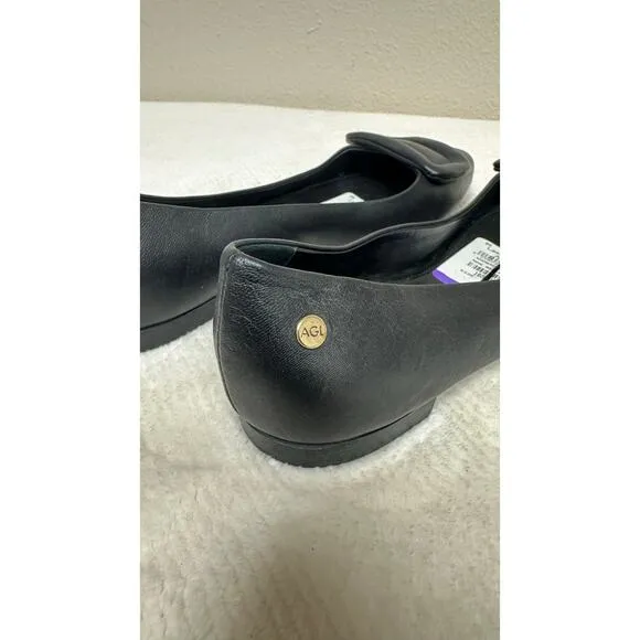 AGL Black Leather Pointed Toe Ballet Flats