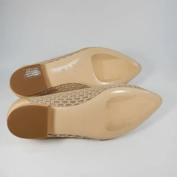 AGL Blanca Plots Pointed Toe Loafers Flats Size 9.5 Woven Leather Trim Beige NEW