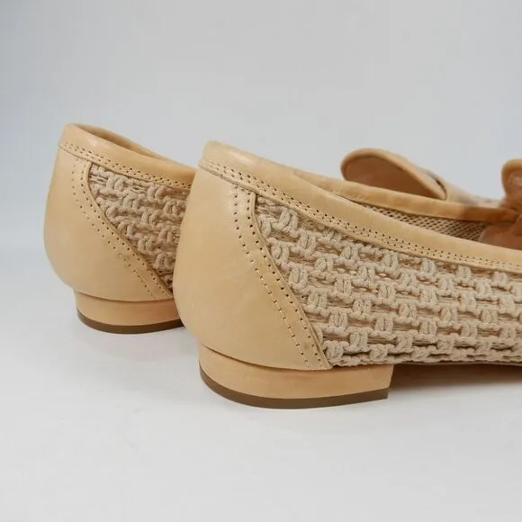 AGL Blanca Plots Pointed Toe Loafers Flats Size 9.5 Woven Leather Trim Beige NEW